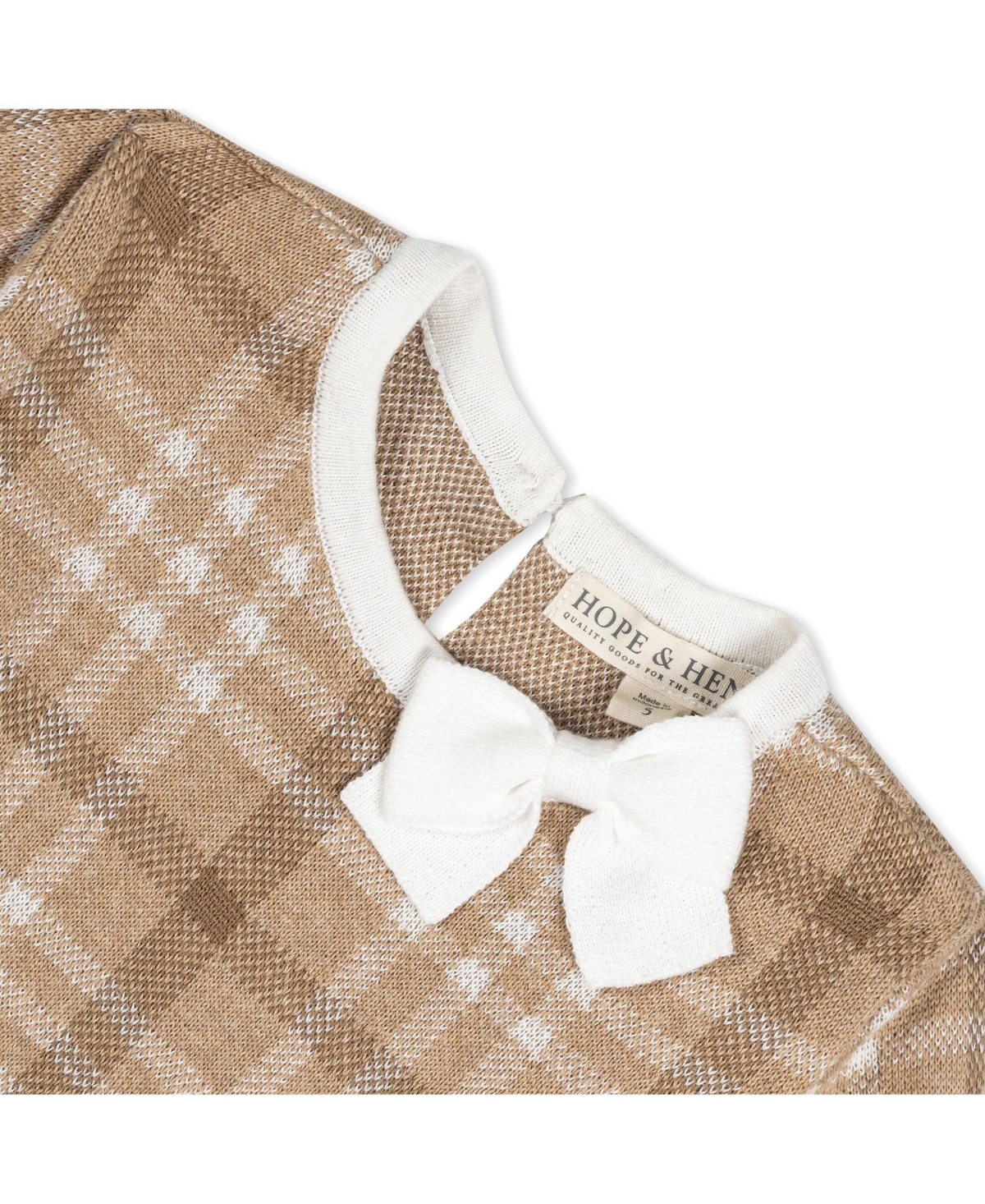 Hope & Henry Girls' Organic Long Sleeve Bow Detail Intarsia Sweater Dress