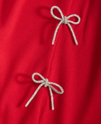 Juniors' Scoop-Neck Puff-Sleeve Embellished-Bow Dress