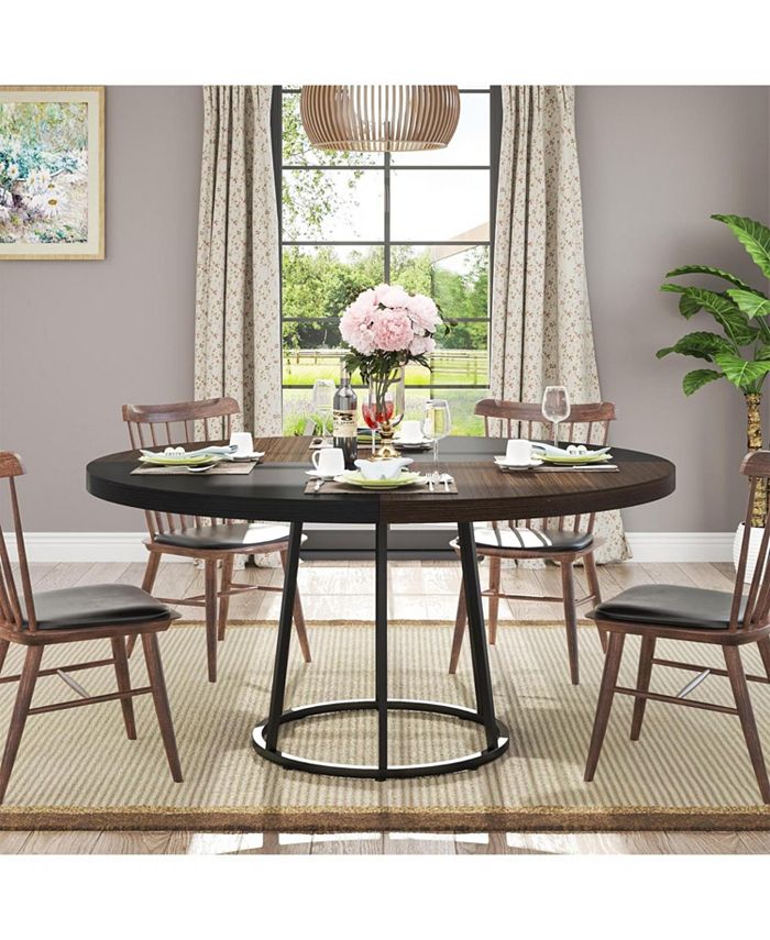 Tribesigns 47 Inch Round Dining Table For 4, Mid-Century Style Walnut