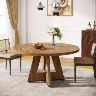 47" Round Wood Dining Table – Farmhouse Kitchen Table for 4 with Wooden Top and Legs