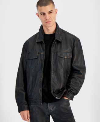 Men s Distressed Full Zip Leather Jacket