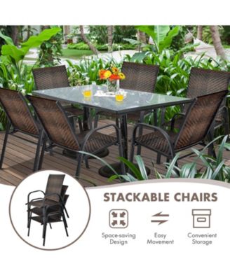 Set of 6 Outdoor PE Wicker Stackable Chairs with Sturdy Steel Frame