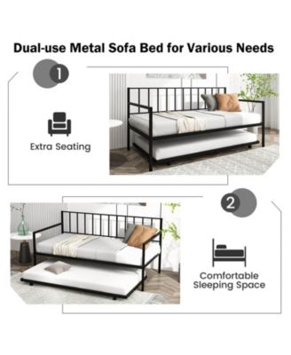 Twin Daybed Set with Metal Slat Support and Roll-Out Trundle