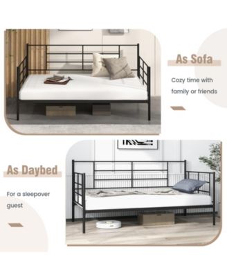 Twin Size Metal Daybed Sofa Bed Frame with Armrests and Backrest