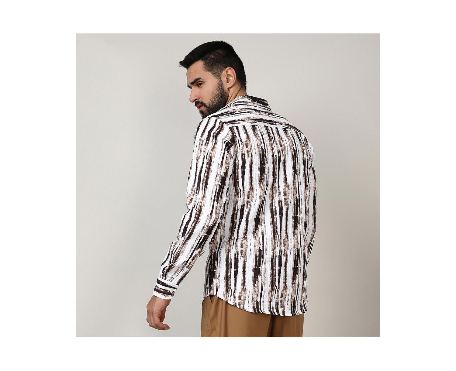 Men's Beige & Black Ombre Strokes Shirt
