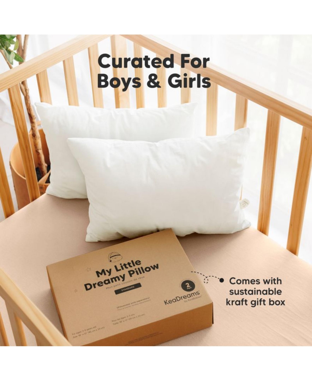 KeaBabies 2pk Jumbo Toddler Pillow - Soft Organic Cotton Kids Pillows for Sleeping - 14X20 Travel Pillow for Kids Age 2-5