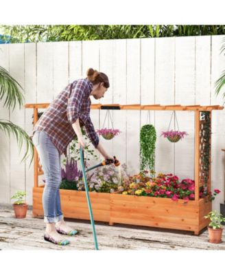 Raised Garden Bed with Side Trellis Hanging Roof and Planter Box