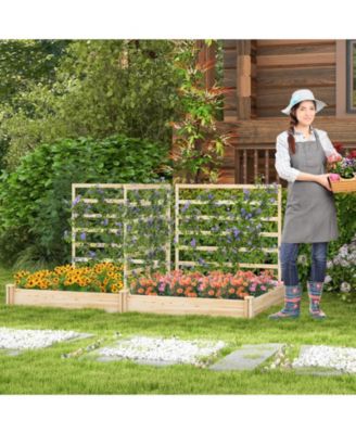 Raised Garden Bed with 2 Planter Boxes and 3 Trellis-Natural