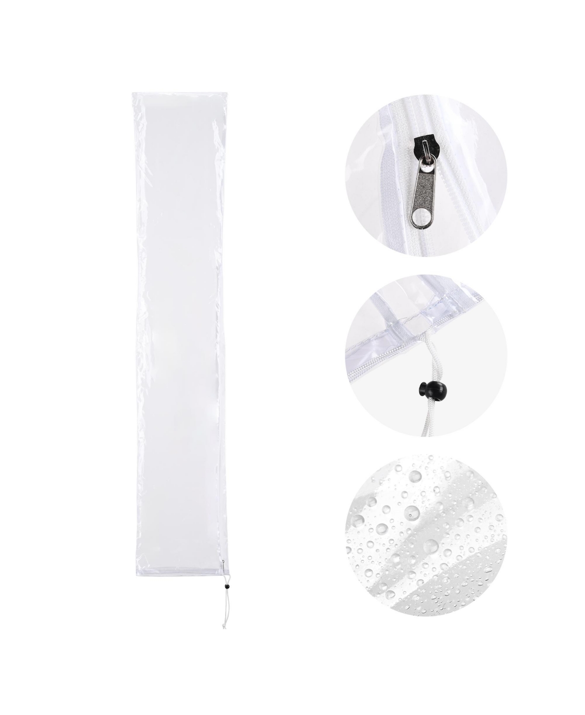Patio Umbrella Protective Cover Bag Clear Pvc w/ Zipper for 8 Ft Outdoor Canopy - White