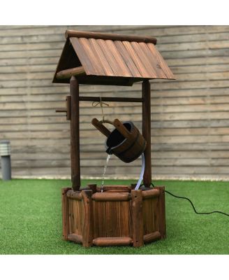 Garden Rustic Wishing Well Wooden Water Fountain with Pump