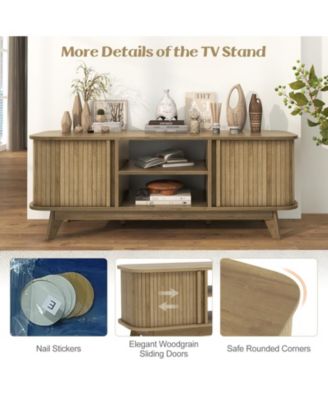 TV Stand for 55-Inch TV Media Console Table with Dual Sliding Doors
