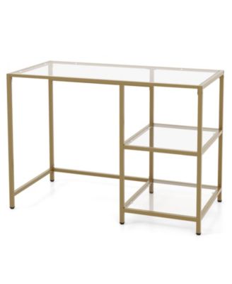 Modern Console Table with 2 Open Shelves and Metal Frame