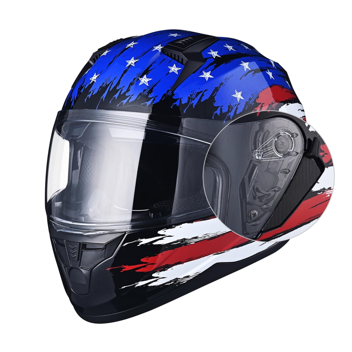 Ahr Run-f Full Face Motorcycle Helmet Dual Visor Dot Approved L - Blue-red1