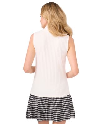 Women's Sleeveless Mock Neck Wide Rib Knit Top