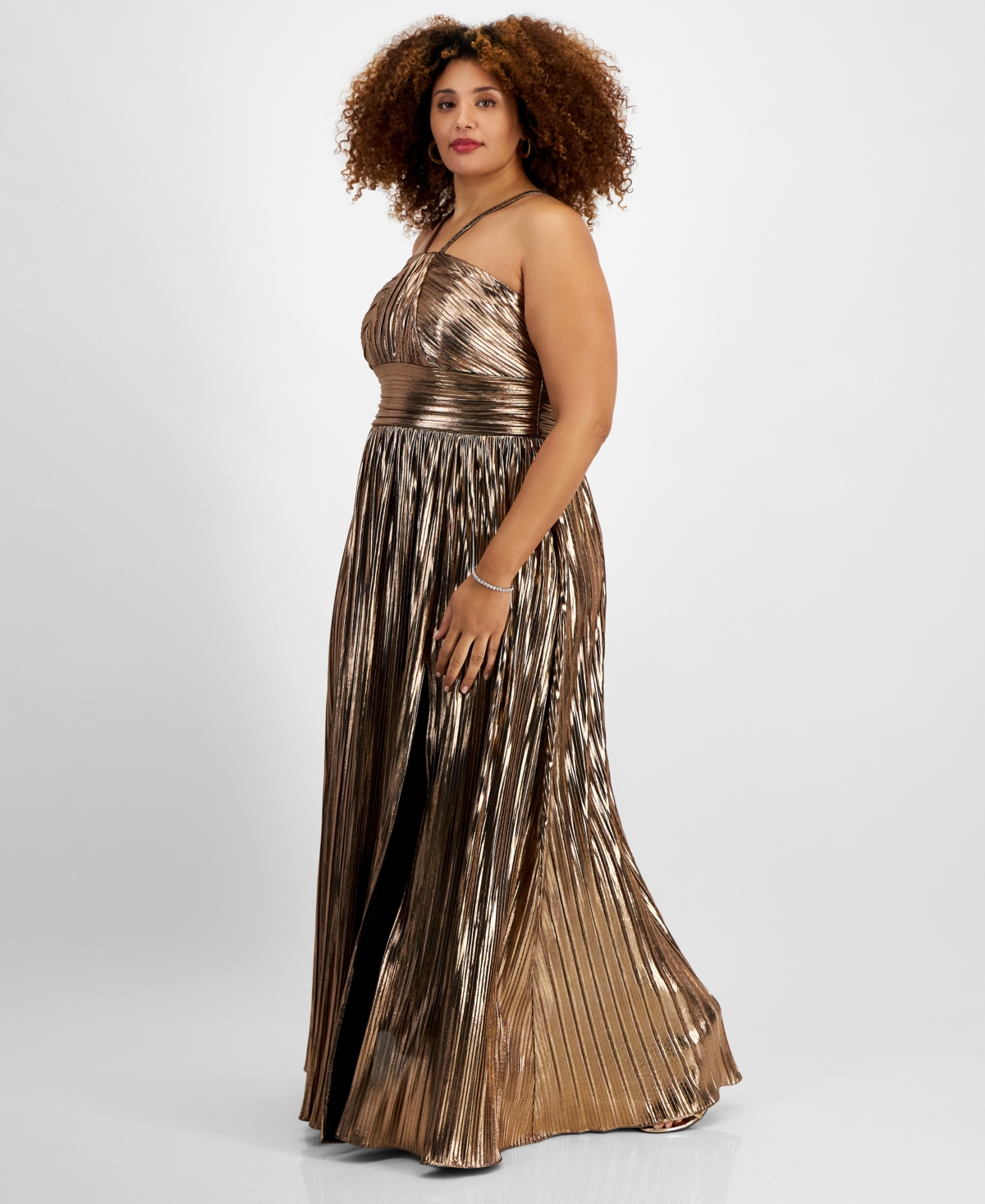 City Studios Trendy Plus Size Metallic Pleated Gown -rose G