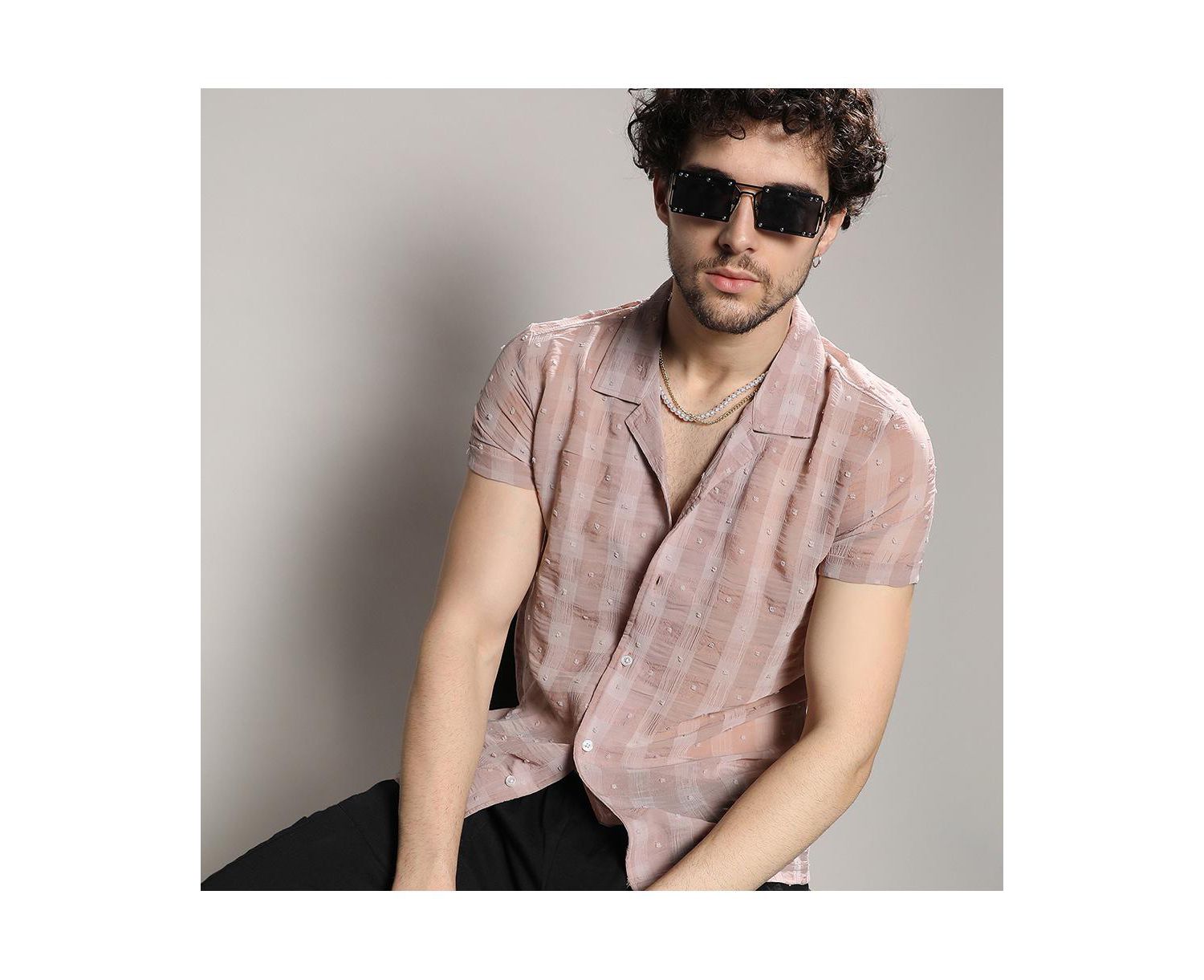 Men's Brown Self-Design Buffalo Check Shirt