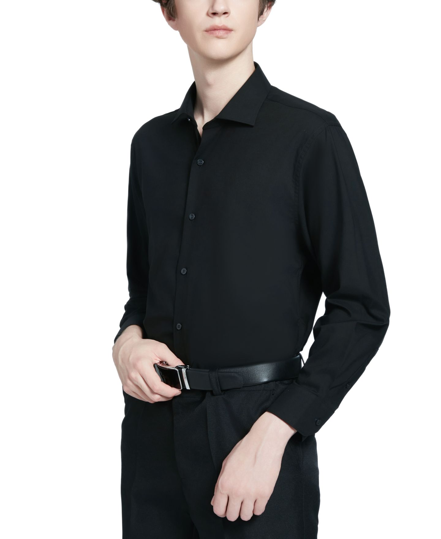 Мужская рубашка Perry Ellis Portfolio Perry Ellis Modern-Fit Lux Twill Solid Dress Shirt, цвет: Чёрный — фото 5