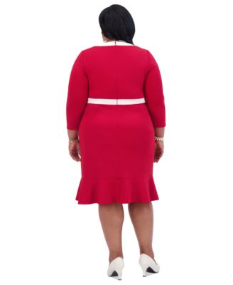 Women's Ruffled-Hem 3/4-Sleeve Contrast-Trim Dress