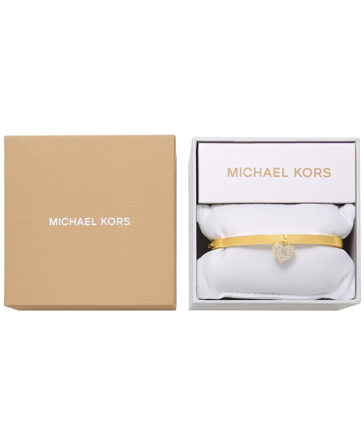Michael Kors Brass Heart Two-sided Charm Bangle Bracelet In Silver