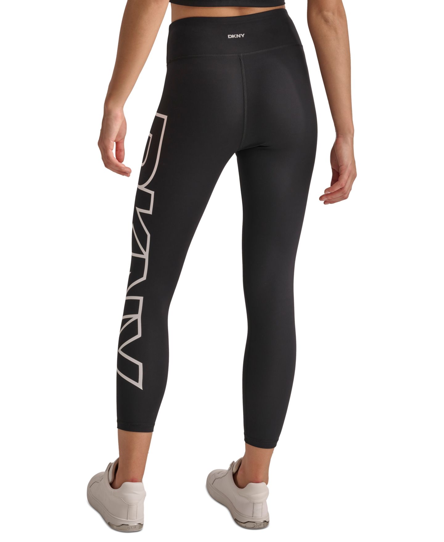 Женские леггинсы DKNY Sport High-Rise Logo Graphic 7/8 Leggings, цвет: Чёрный / Белый — фото 2