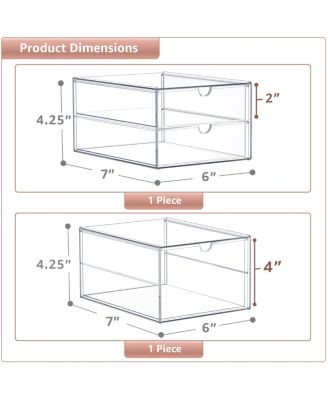 3 Drawers Acrylic Organizer for Makeup, Organization and Storage, Art Supplies, Jewelry, Stationary - 2 Pcs Clear Stackable Storage Drawers