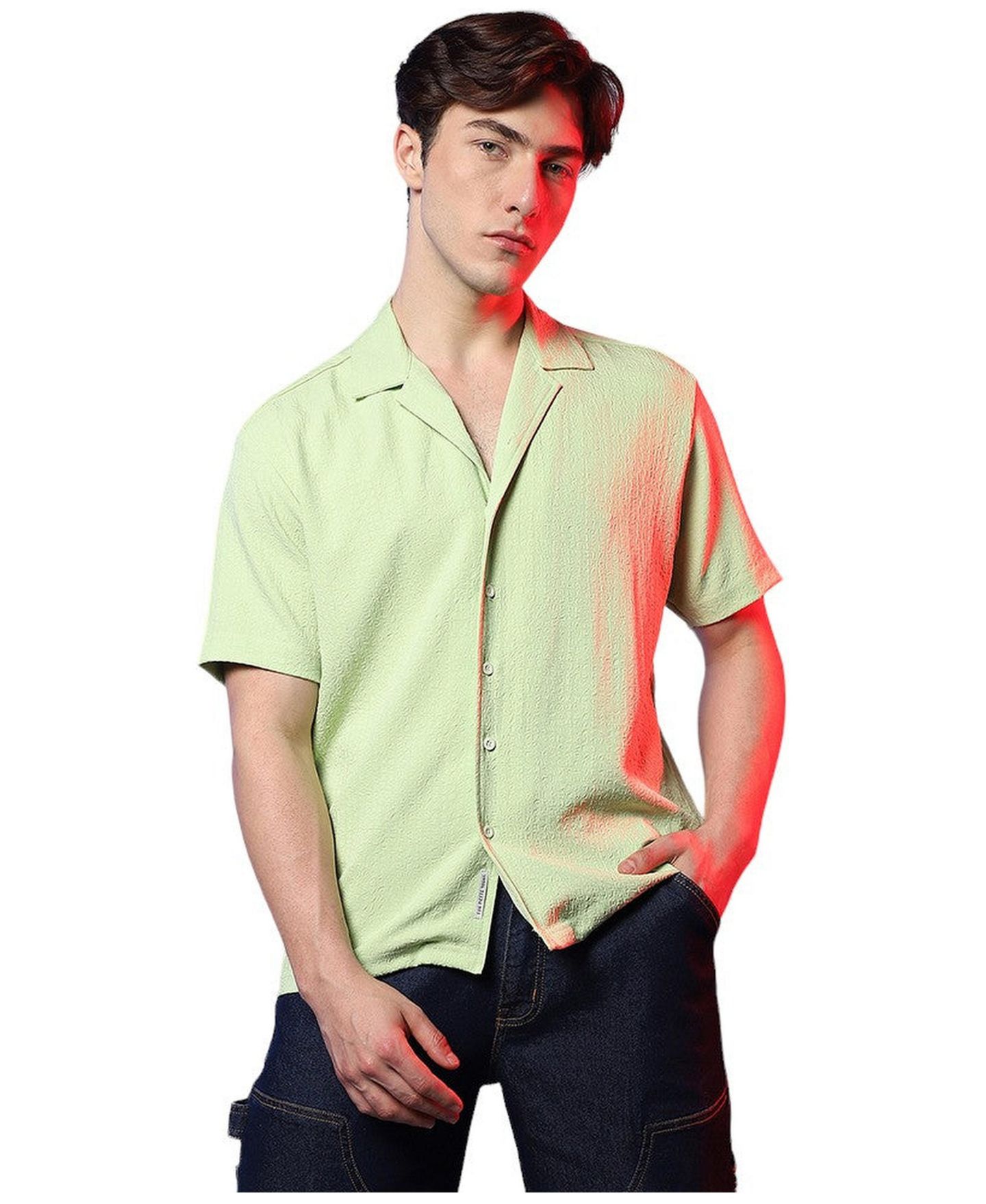Мужская рубашка Cahoot Lime Green Self-Design Creased Box, цвет: Зелёный — фото 1