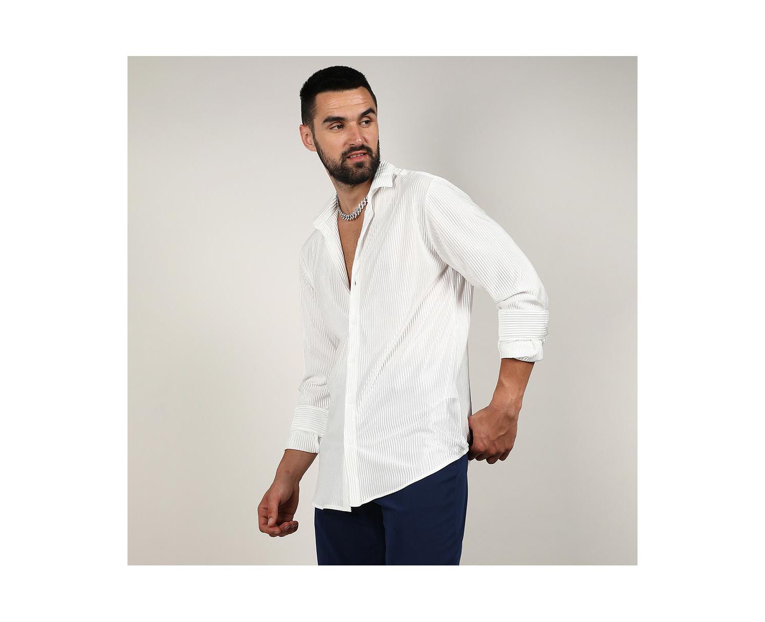 Men's Chalk White Pleat-Creased Shirt