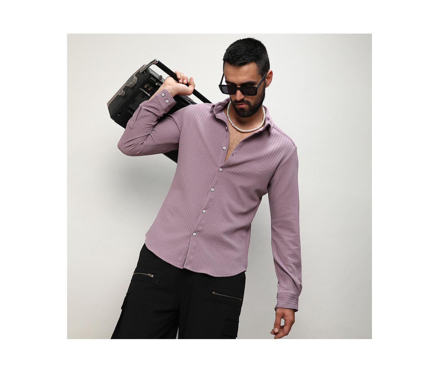 Мужская рубашка Campus Sutra Lavender Stripe-Creased, цвет: Фиолетовый — фото 5