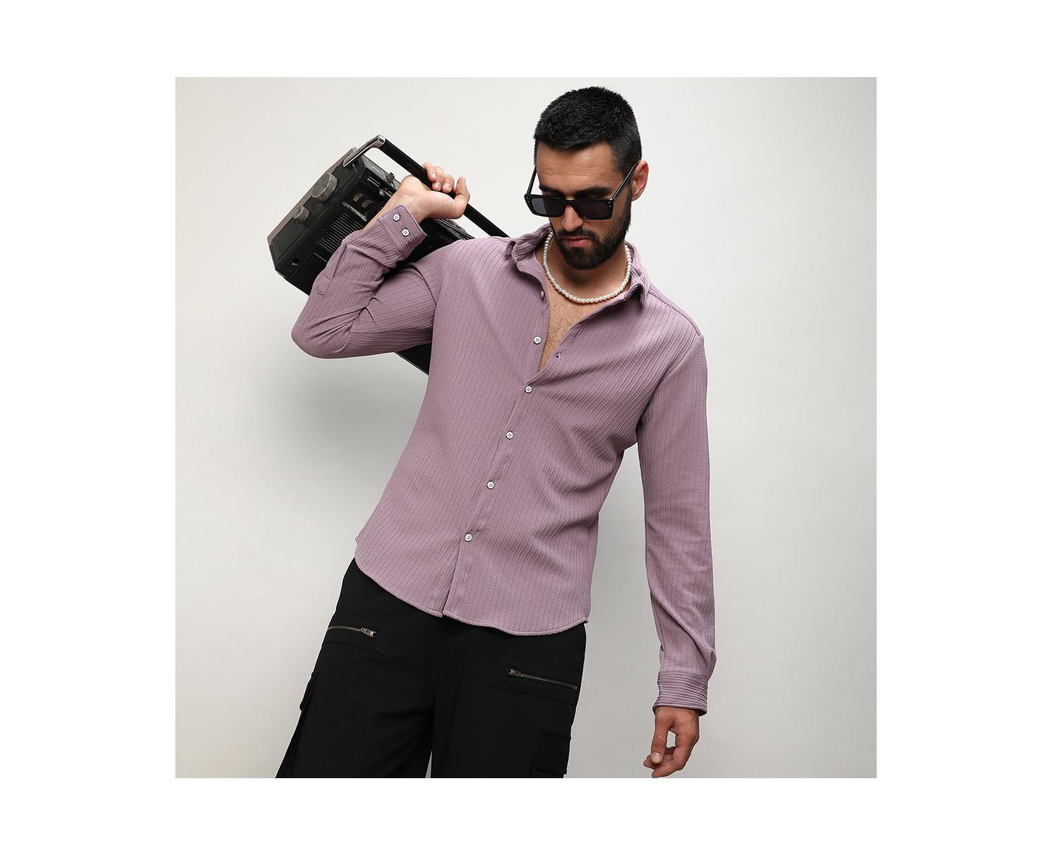 Men's Lavender Stripe-Creased Shirt