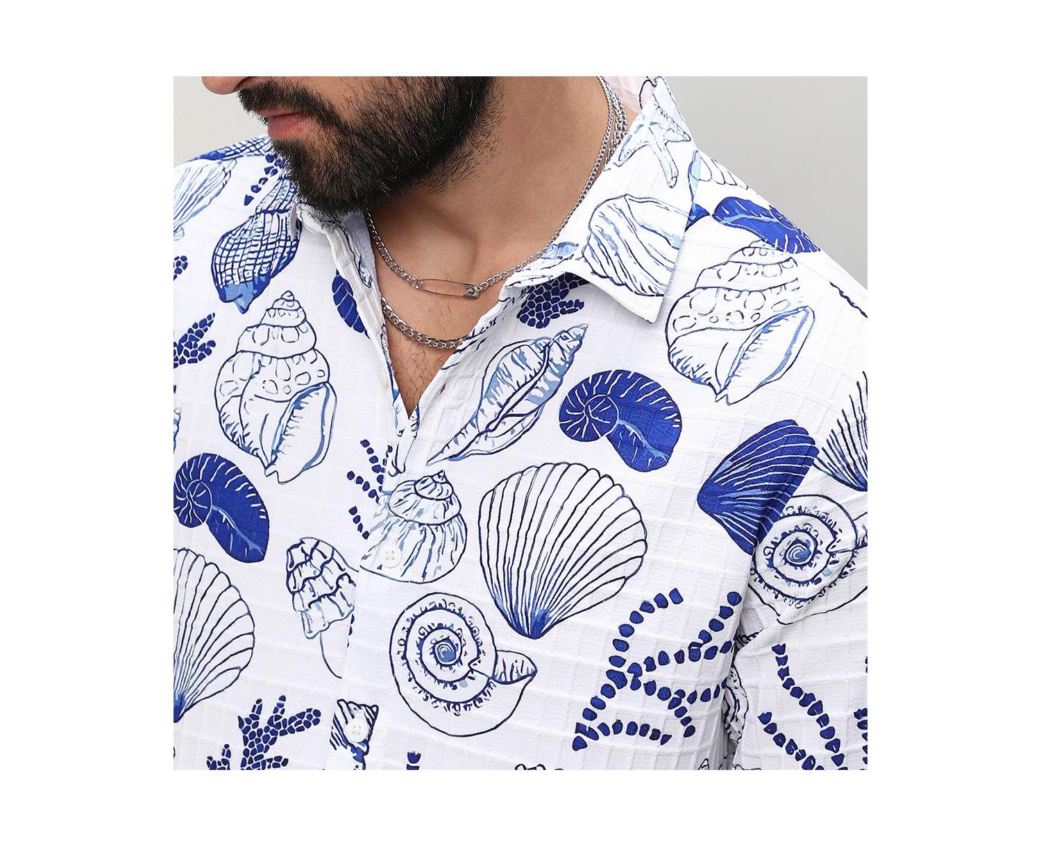 Men's Chalk White:Indigo Blue Seashell Shirt