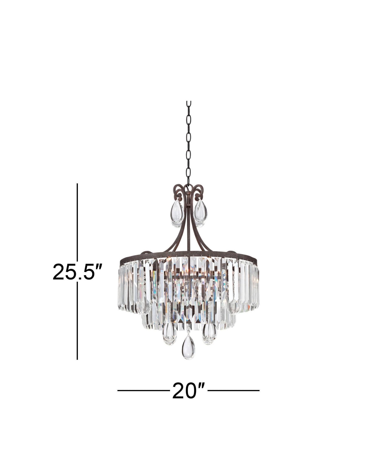 Vienna Full Spectrum Bruini Bronze Small Pendant Chandelier Wide Rustic Scroll Clear Crystal Drum Shade 4-Light Fixture for Dining Room House Foye