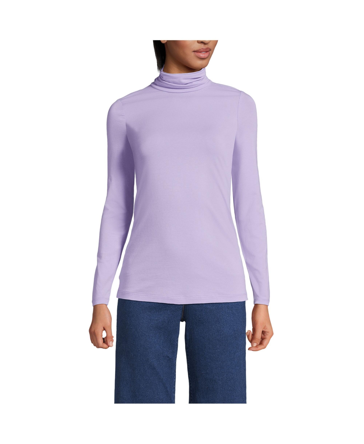 Lands' End Women's Tall Lightweight Jersey Skimming Sleeve Turtleneck
