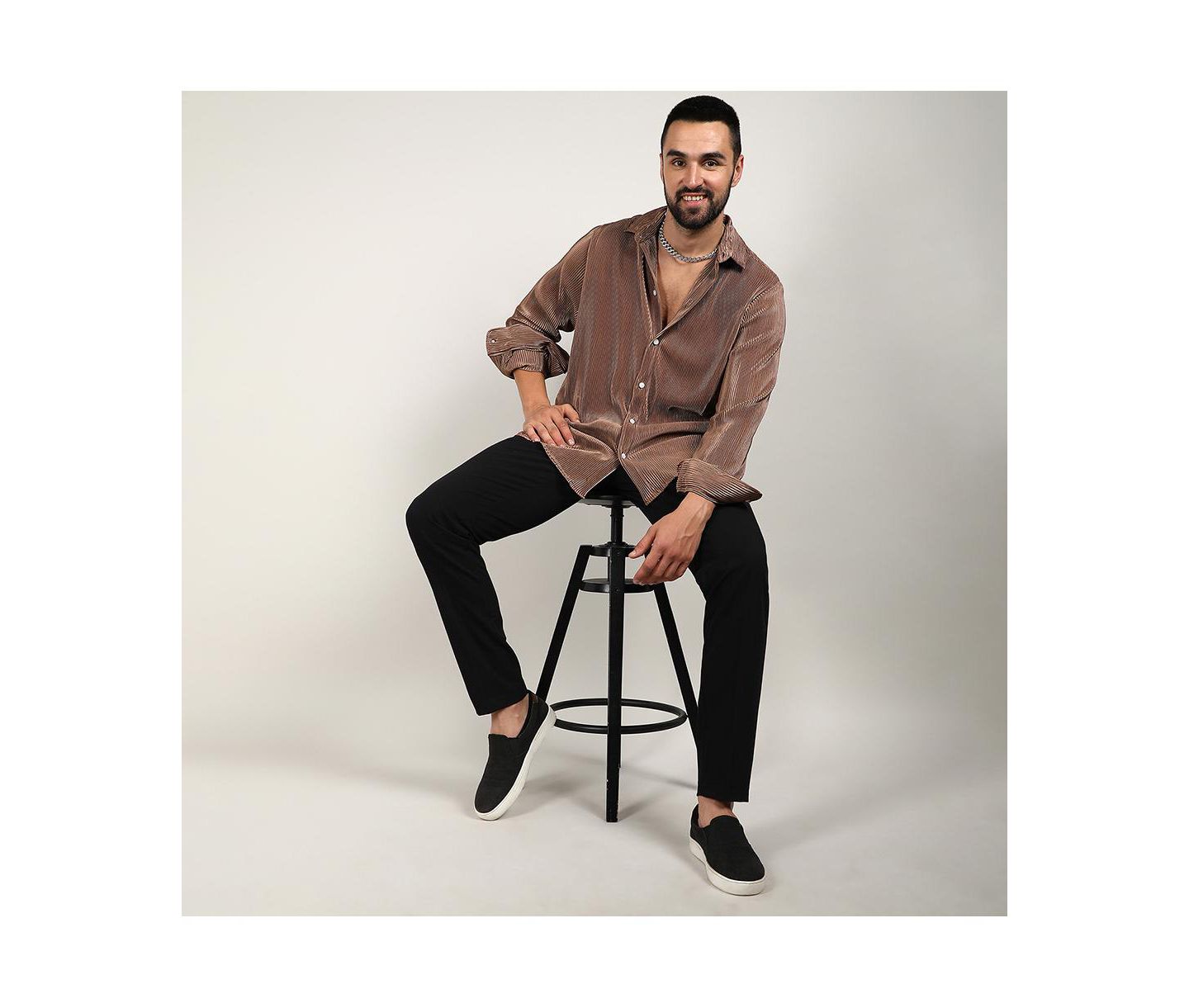 Мужская рубашка Cahoot Mocha Brown Pleat-Creased, цвет: Коричневый — фото 7