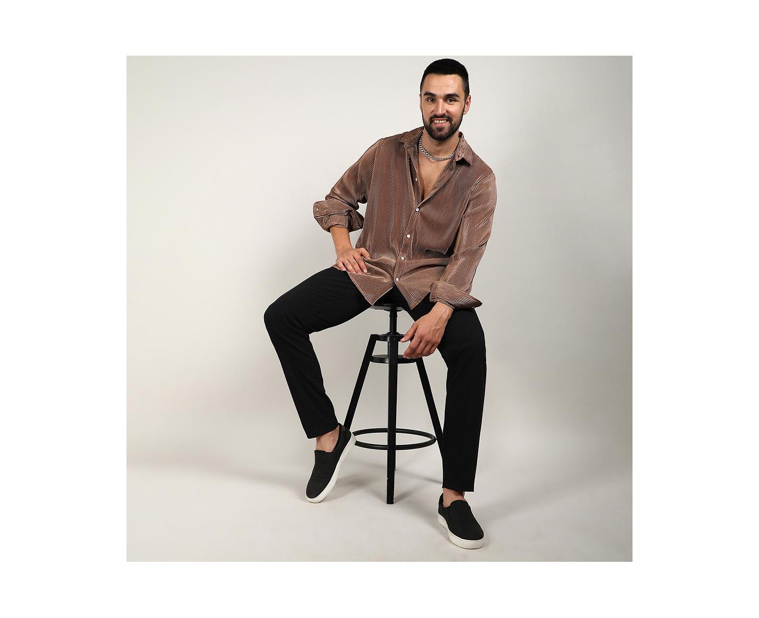 Men's Mocha Brown Pleat-Creased Shirt