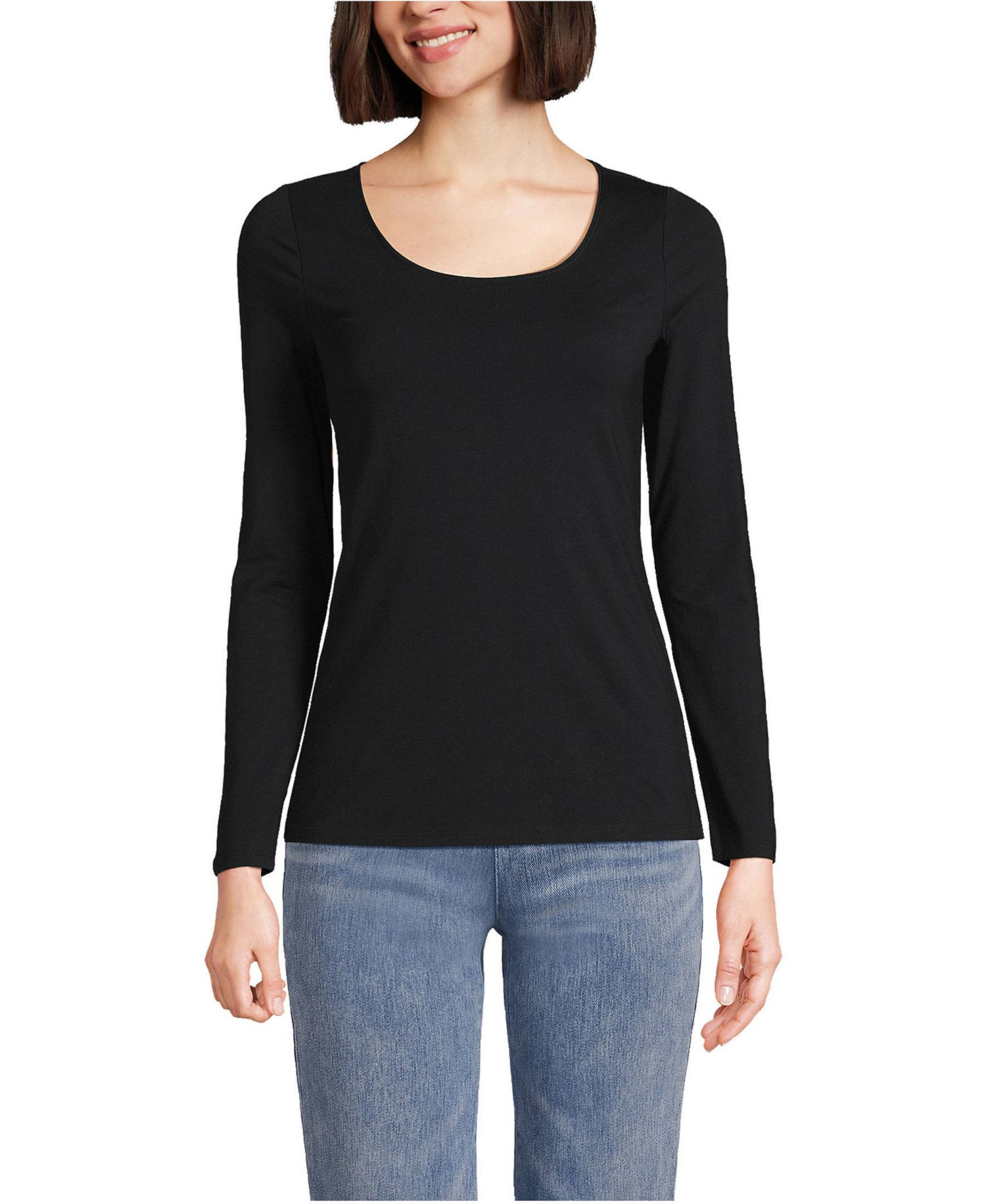 Women's Lightweight Jersey Skimming Long Sleeve Scoop Neck T-shirt