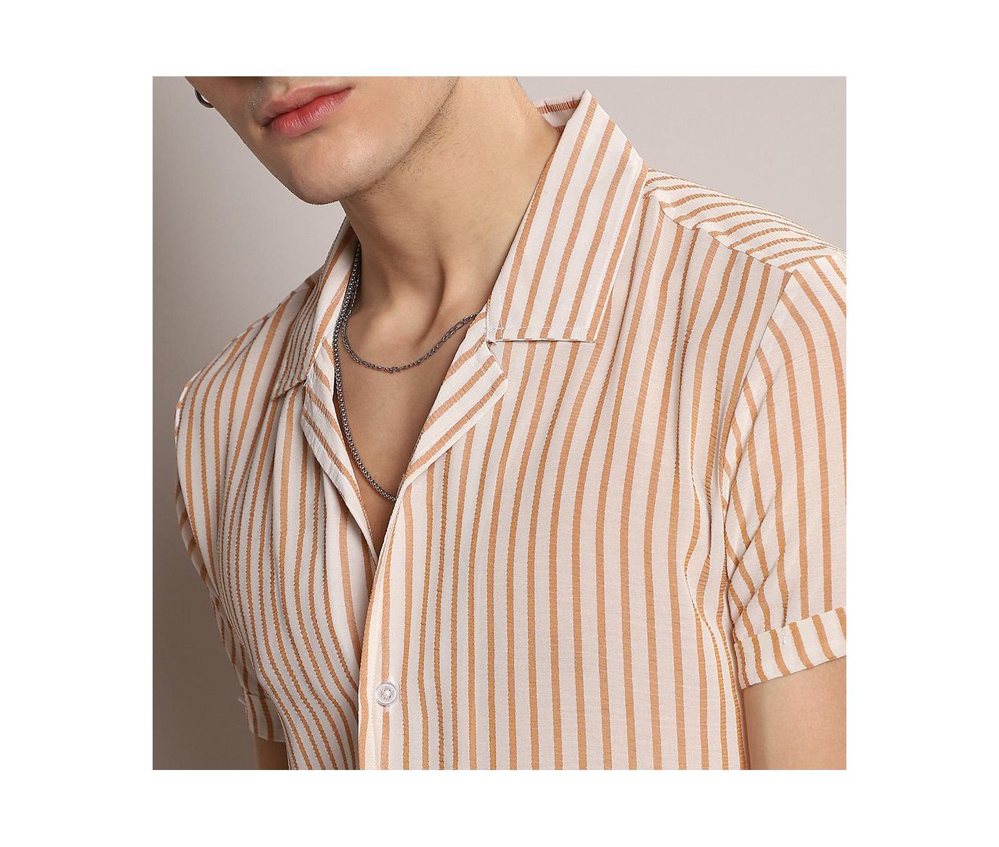 Мужская рубашка Cahoot White & Brown Unbalanced Striped, цвет: Белый — фото 8