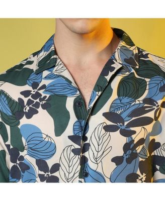 Men's Azure Blue & Forest Green Floral Abstract Shirt