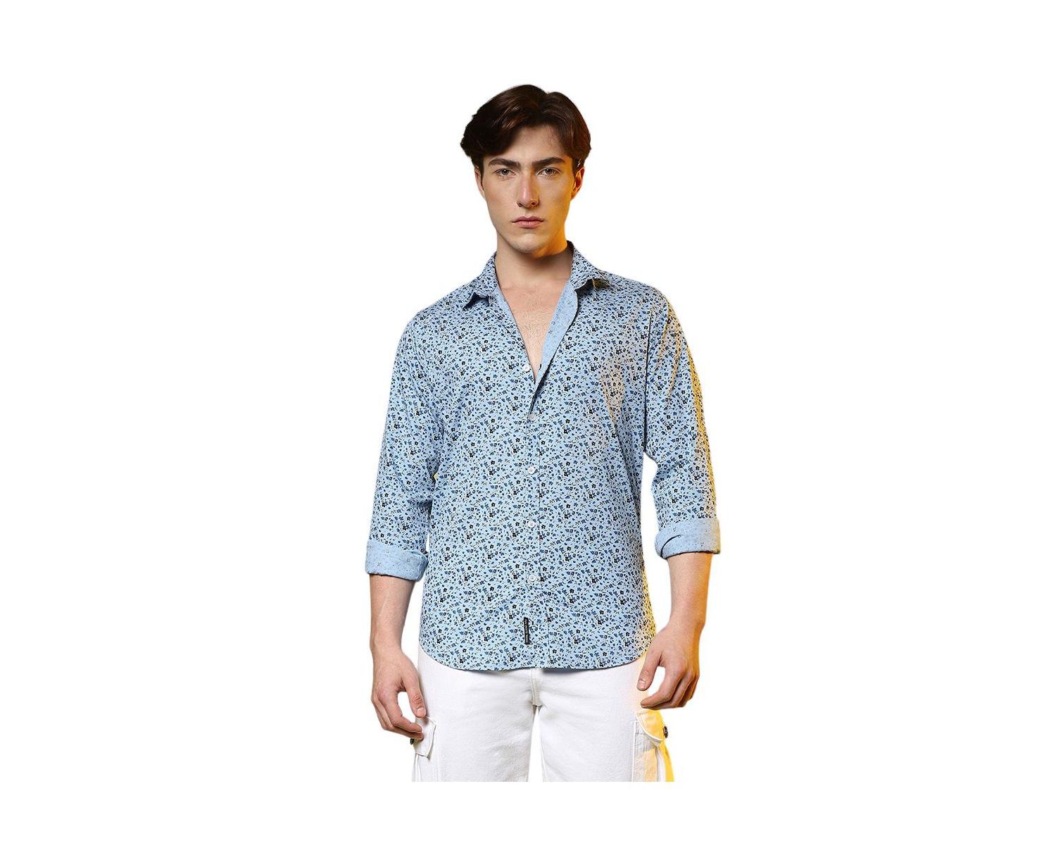 Men's Prussian Blue Micro Floral Shirt
