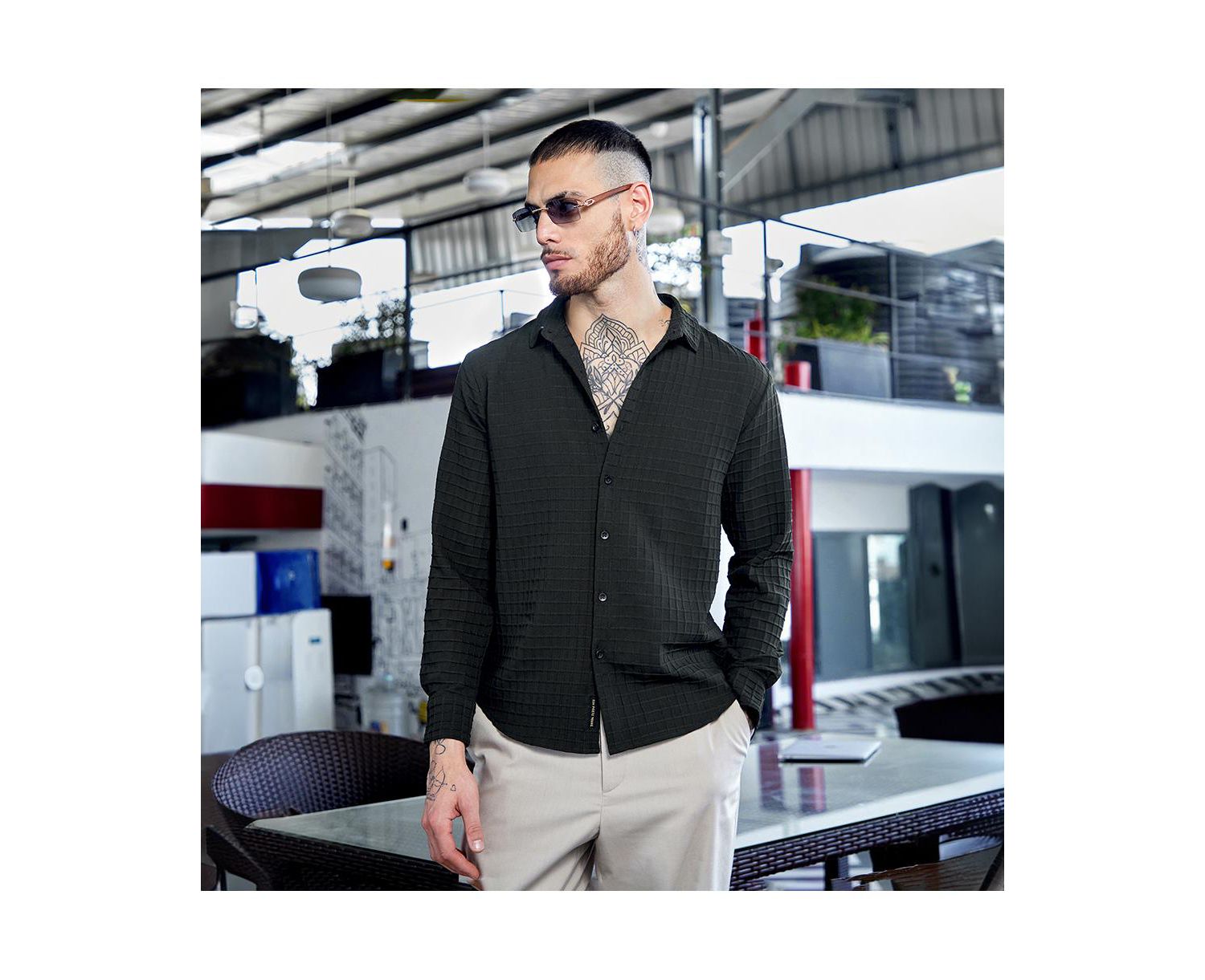 Men's Midnight Black Embossed Graph Check Shirt