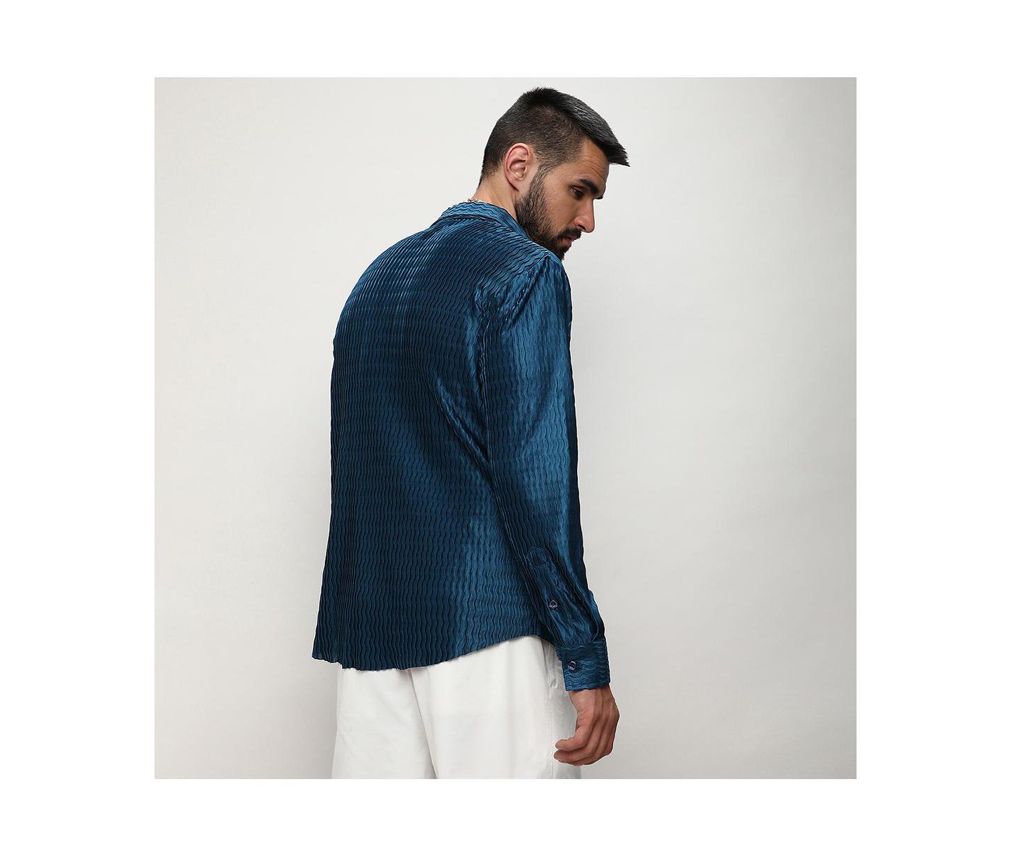 Мужская рубашка Cahoot Aegean Blue Curly-Creased, цвет: Синий — фото 3