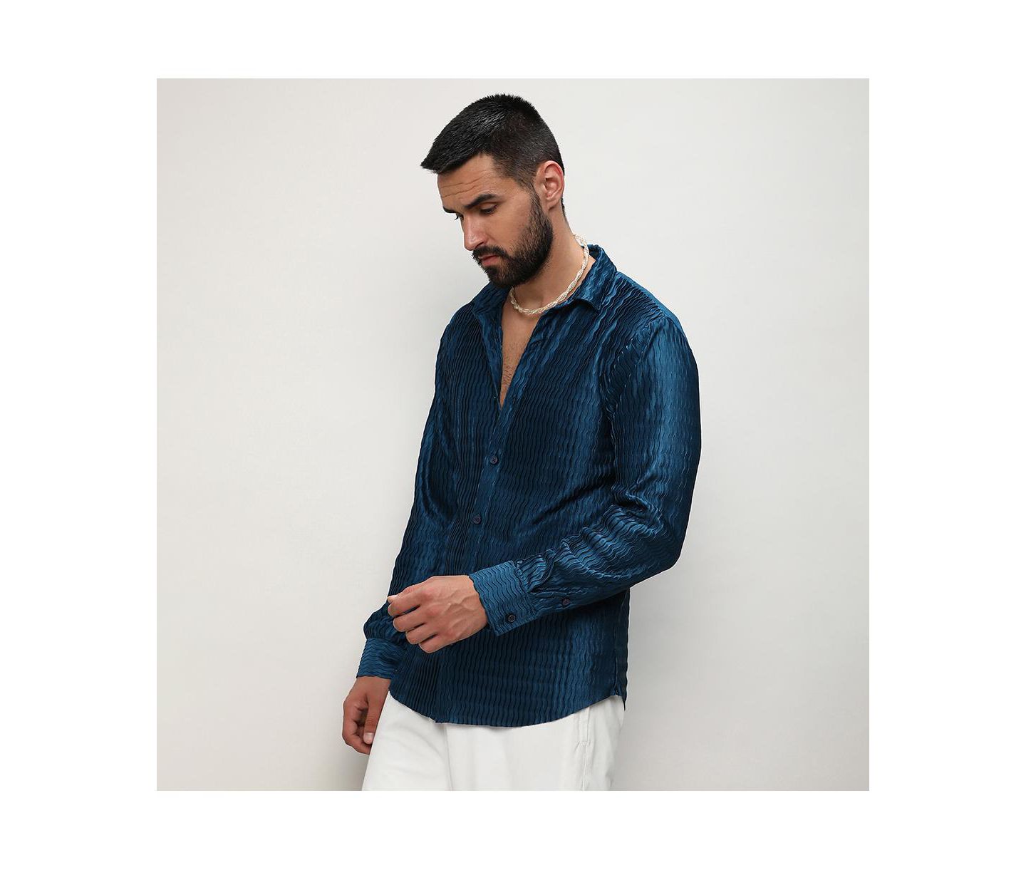 Мужская рубашка Cahoot Aegean Blue Curly-Creased, цвет: Синий — фото 6
