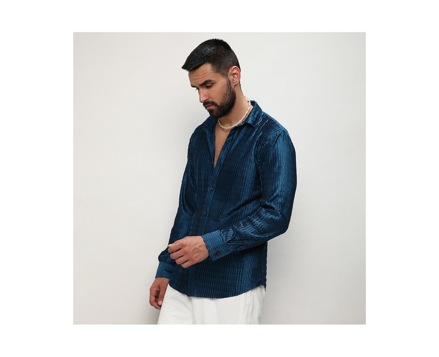Men's Aegean Blue Curly-Creased Shirt