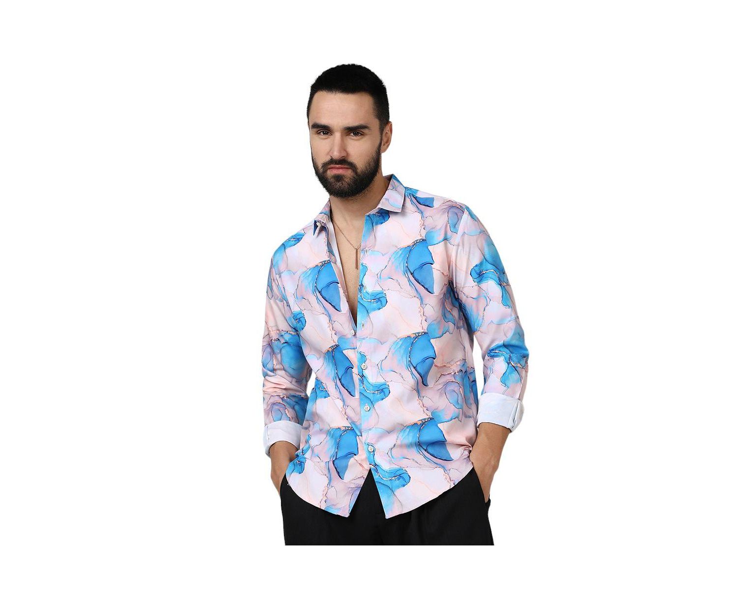 Men's Sky Blue & Ivory White Marble Shirt