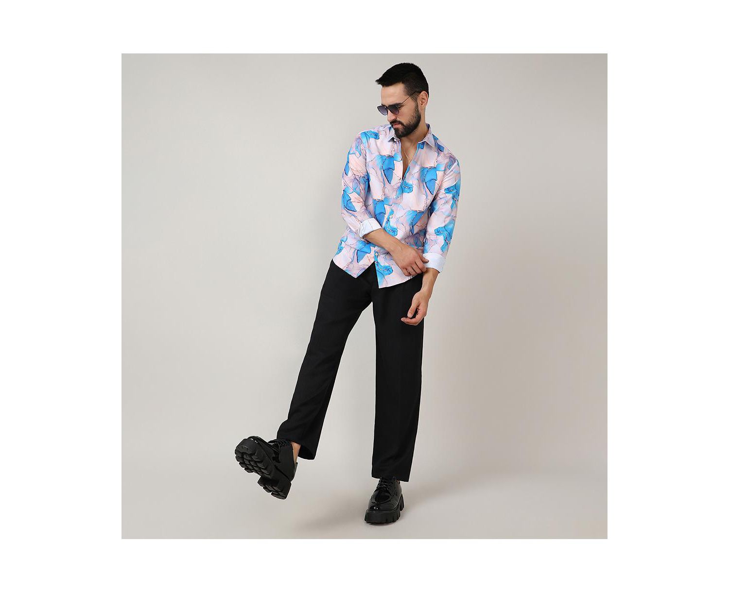 Men's Sky Blue & Ivory White Marble Shirt