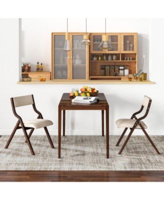 Set of 2 Wooden Folding Dining Chair with Linen Fabric Padded Seat and Backrest