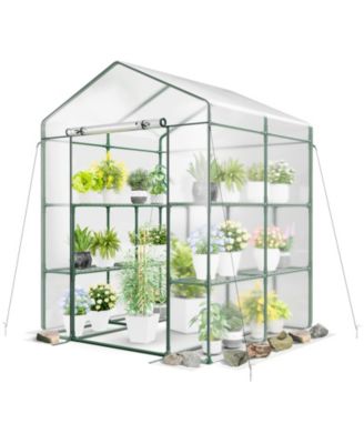 Walk-in Greenhouse with 3 Tiers 8 Shelves PVC Cover Roll-up Zippered Door