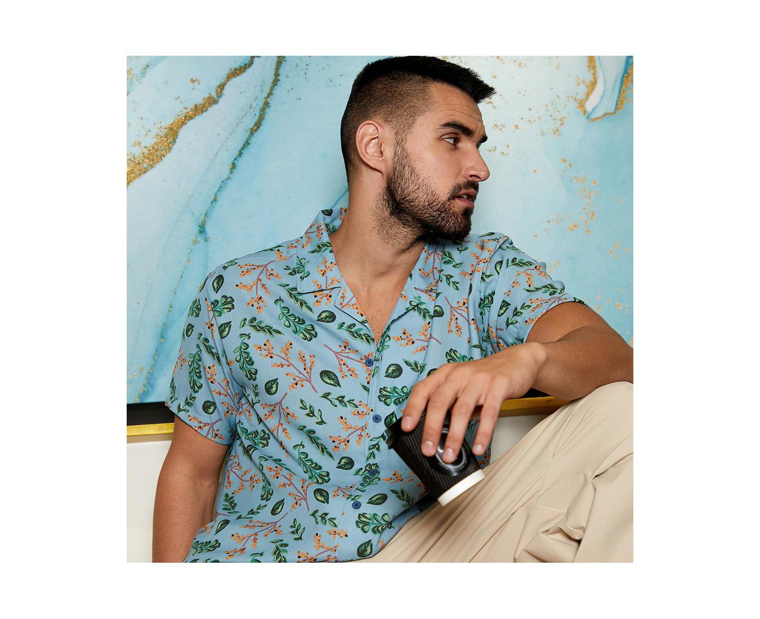 Men's Sky Blue Foliage Shirt