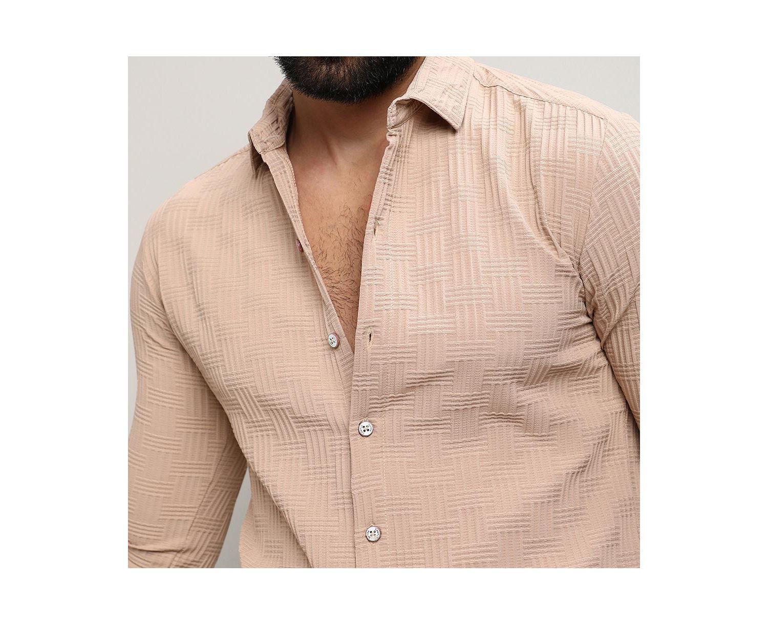 Men's Beige Self-Design Intertwine Shirt