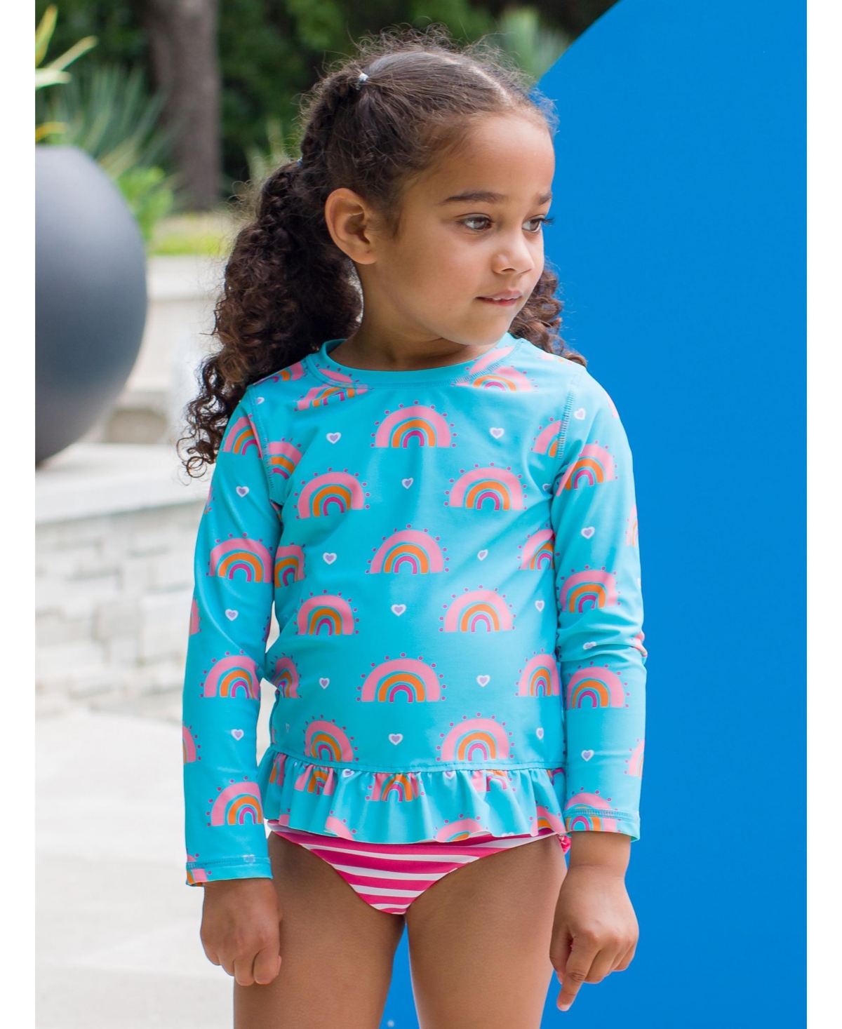 RuffleButts Big Girls UPF50+ Long Sleeve Rash Guard Bikini