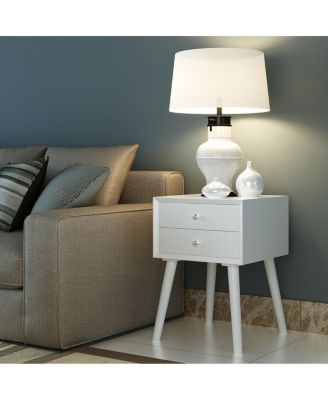 Mid-Century Wooden Multipurpose End Table with 2 Storage Drawers